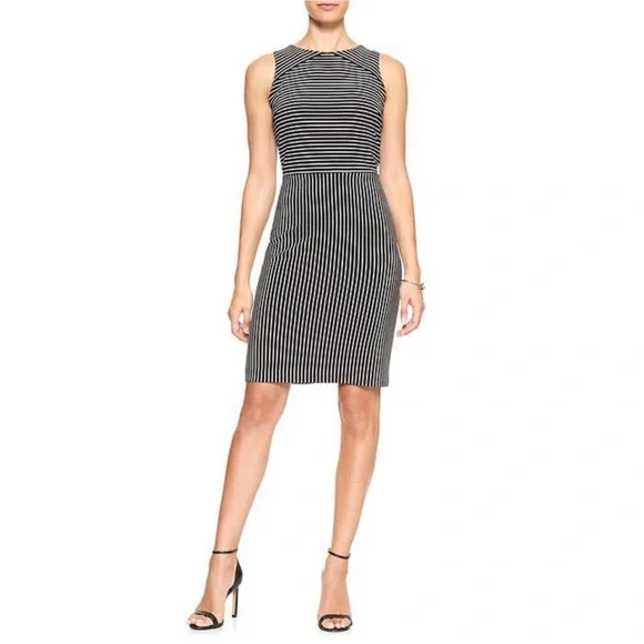 banana republic black and white striped dress Banana Republic Womens Black & White Striped Dress Size 2P Sleeveless –  Picky Thrifter main image 1